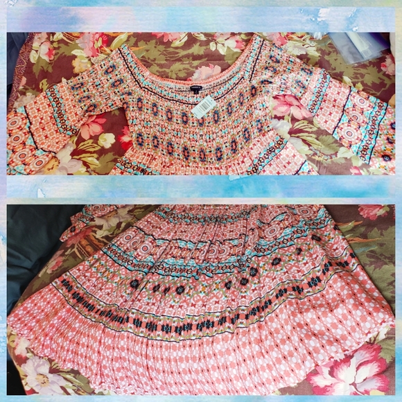 SOLD-Torrid Mosaic Smocked Bell Sleeve Dress - Picture 8 of 8